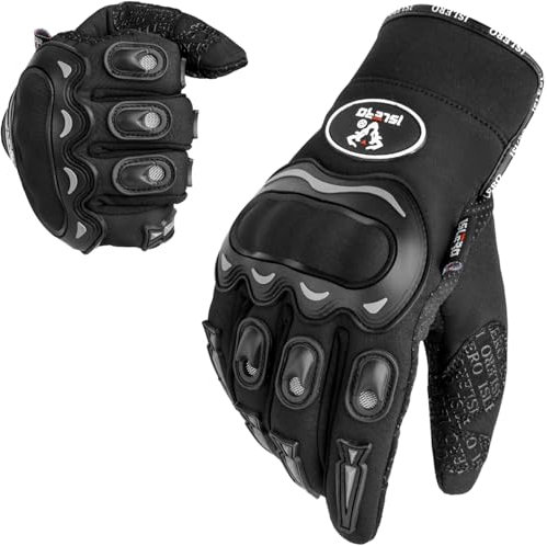 Islero Motorcycle Gloves for Men & Women, Touchscreen Breathable Heavy Duty Motorbike Gloves can be used in summer, Hard Knuckle Protection, Faux Leather Racing Gloves Idea for Road biking (Black, S)