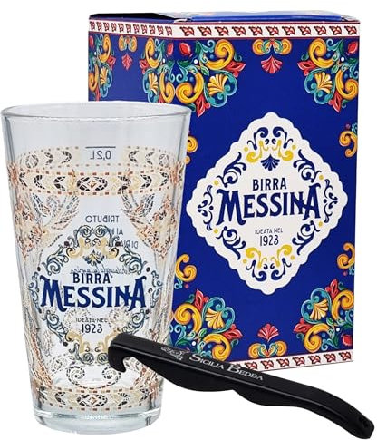 sicilia bedda - BICCHIERE BIRRA MESSINA EDIZIONE LIMITATA 0.2 CL - Tributo alle Citta' Siciliane con Apribottiglia (Mosaici Piazza Armerina Enna)