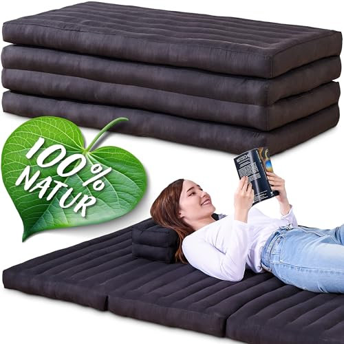 Namasdee Klappmatratze 200x110x8cm mit 100% natürlicher Kapokfüllung (Schwarz Uni)