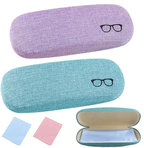 2 Stücke Brillenetui Hardcase, Kratzfeste Brillenbox PU Leder Hartschalenetui mit Putztuch,Universelle MäNner Und Frauen Tragbare Brillentasche für Sonnenbrille Lesebrille Sportbrille(2 Farben)