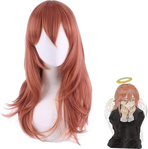 EMMERSONIA Anime Coser Pruik Cosnoble Angel Devil Wig Anime Chainsaw Man Cosplay Wig Dark Orange Synthetic Long Straight Hair
