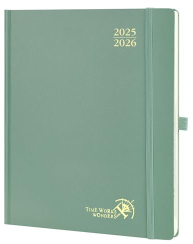 POPRUN Kalender 2025 2026 Buchkalender Hardcover, ca. A4 (26,5 x 21,5 cm), 17-Monate-Terminplaner (Aug.2025-Dez.2026), Wochenplaner 1 Woche 2 Seite mit Zertifiziertem Papier - Mitternachtsgrün
