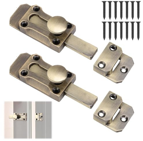 2 Pack 3 Inch Brass Door Bolt Heavy Duty Antique Bronze Slide Barrel Door Locks for Internal/External Doors Security Latch with Screws Fits Shed, Gate, Cupboard, French Portal