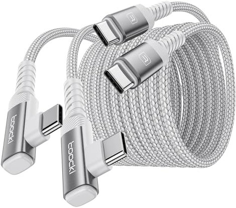 toocki Cable USB C 60 W, 2 Pack [3 M+3 M] Carga Rápida PD 3.0, Cable USB Tipo C 90 Grado para MacBook, iPhone 17/iPhone 16 Pro Max/15 Pro Max, iPad, Samsung Galaxy S23/22, Blanco
