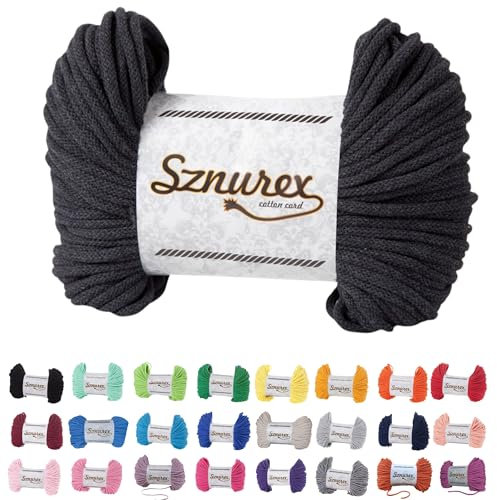 Makramee Garn 5mm x 100m Baumwollschnur Perfekt für DIY, Garn für Makramee-Schnur über 50 Farben Oeko-TEX Zertifiziert - Baumwollkordel (Graphit, 5mm/100 Meter)