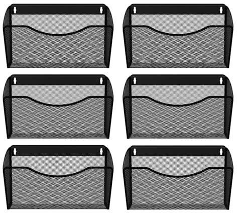 JEBELE 6er Pack Hängender Wandaktenhalter A4 Organizer Wandhalter Aktenablage Zeitschriftenaufbewahrung Dokumentenhalter Wandaktentaschen für Büro und Zuhause,Metall,Schwarz