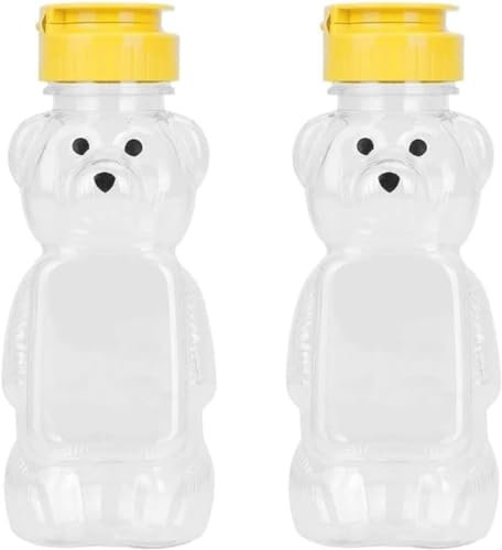 Lot de 2 bocaux à miel vides en plastique avec couvercle rabattable pour ranger et distribuer des presse-ail, 236,8 g