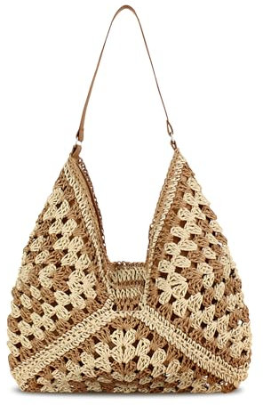 Bototack Straw Beach Bag For Women, Large Straw Bags Weave Handmade Handle Tote Bag, Bohemian Summer Straw Shoulder Bag Handbags for Travel Holiday Shopping (Light Brown)