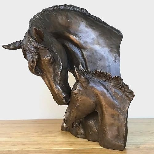 Animal Crackers Horse Mare and Foal Heads sculpture by David Geenty, solid Cold Cast Bronze quality home decor and horse lover gift