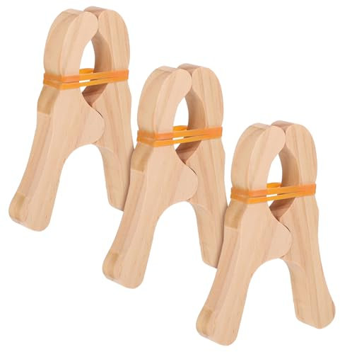TOYANDONA Wooden Clothes Pins Jumbo Set of 3, Natural Unpainted Giant Clothespins for Kids Play Fort Clips and Towel Clips, Wood Clamps for Home and Outdoor Beach Chairs