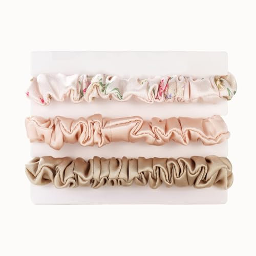 Michooyel 3 Stück Seiden Haargummis Damen 100% reine Maulbeerseide, 1.5cm Mini 16 Momme Seide Haarringe mit Gummiband, Haargummis für Damen Silk Scrunchies