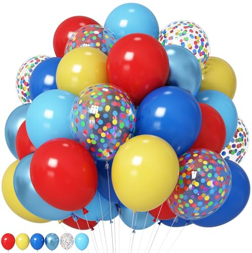 HILAVO Luftballons in Rot, Gelb, Blau, Hell, Baby, Royal, Metallic, Blau, Rot, Gelb, Primärballons mit buntem Konfetti-Latex-Ballon für Cartoon-Igel, Karneval, Zirkus, Babyparty