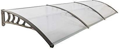 Bonnlo Auvent Porte D'entree Marquise de Porte Exterieur en Polycarbonate et Plastique Toit Protection Contre la Pluie et Le Soleil (Transparent, Support Gris, 100x300x25cm)