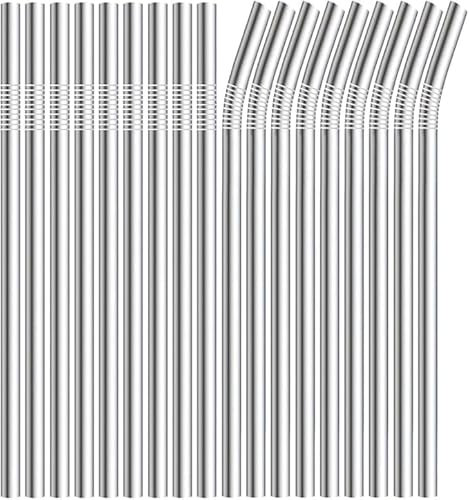 10x9 Reusable Bendy Straws Eco-Friendly Silver Color, BPA-Free Drinking Straws Dishwasher Safe for Parties, Picnics, Kids & Adults