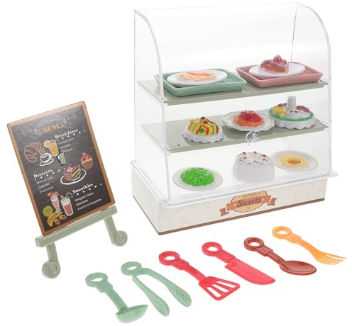 PartyKindom Miniature Cake Cabinet Dollhouse Food Set for Kids, Realistic Bakery Display Pastries and Bread, Mini Store Playhouse Toy for Kitchen Role Play