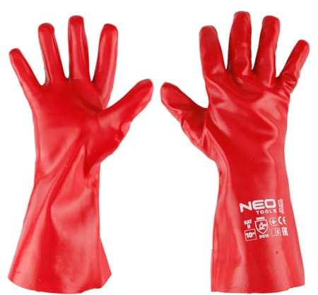 NEO TOOLS Schutzhandschuhe PVC Lang, Gr. 10, Dornensicher und Ölbeständig | Mit Unterarmschutz, Robuste Arbeitshandschuhe, Für Industrie, Garten handschuhe
