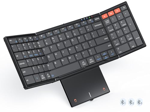 MEETION Faltbare Bluetooth Tastatur mit Touchpad, 3-Geräte Tragbare Drahtlose Tastatur mit Zahlenblock, Vollwertige Wiederaufladbare Business-Tastatur für iPad Telefon Laptop PC iOS Android Windows
