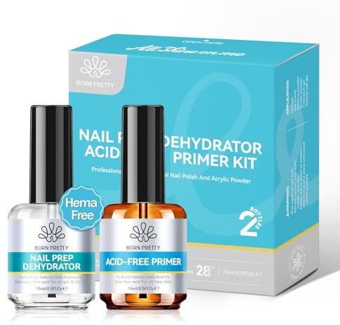 Born Pretty Primer für Gelnägel Dehydrator für Nägel - 15MLx2 Natural Acid Free Nail-Primer und Dehydrator Air Dry Superior Nail Prep Geschenkbox Professionelles Salon-Set