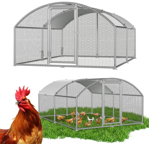 Jaxguom Hühnerstall Freilaufgehege 3x4x2m Metall Freigehege, Hühnerkäfig Kleintierstall Voliere mit Dachplane, Heimtiergehege für Hühner Geflügel Kleintiere, Bogenaufsatz