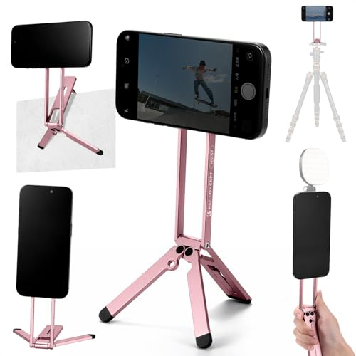K&F CONCEPT Magnetic Phone Tripod Stand, Smartphone Holder Desk Stand, Magnetic Wall Mount Tripod Compatible with MagSafe, Compact Selfie Stick Stand for iPhone 17/16/15/14/13/12 Series(Pink)