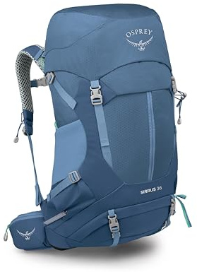 Osprey Sirrus 36L Damen Wanderrucksack - Leichter Rucksack mit wasserdichtem Regenschutz - Campingtasche, Sevres Blau