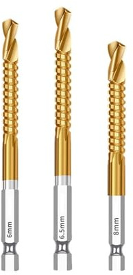 FNYUVNFAF 3pcs 8mm HSS Hexagon Shank Twist Drill Bits Serrated Grooving Cutting Tap Spiral Saw Wood Metal Hole Saw Titanium Drill FNYUVNFAF