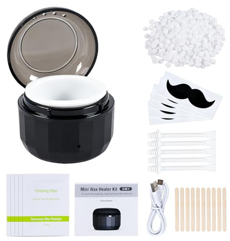 Carehabi Waxing Set Nasenhaarentferner Wachs, USB Wachserhitzer, 50 g | Mini-Wachserhitzer mit 10 ml Schale; 5 Nasenwachs-Stäbchen, 10 Holzspatel, 5 Schablonen und 5 Reinigungstücher