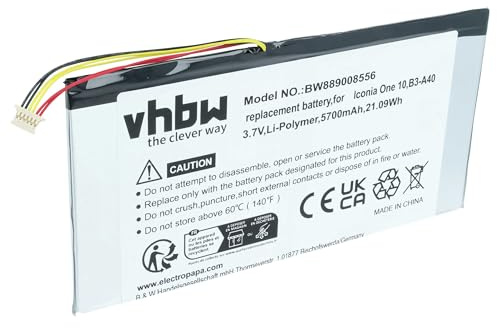 vhbw Akku kompatibel mit Acer Iconia One 10 B3-A40 Tablet Pad (5700 mAh, 3,7 V, Li-Polymer) mit 6-Pin-Anschluss