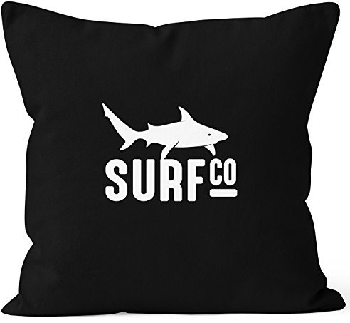 MoonWorks Kissenbezug Kissen-Hülle Deko-Kissen 40x40 Surf Co Hai Shark Baumwolle schwarz 40cm x 40cm