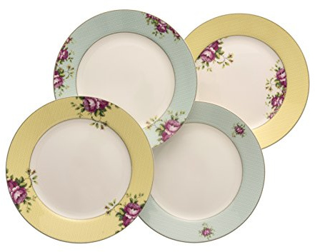 Aynsley CLAS40012 Archive Rose Plates (Set of 4), Bone China, Multi, 20.5 x 20.5 x 3 cm