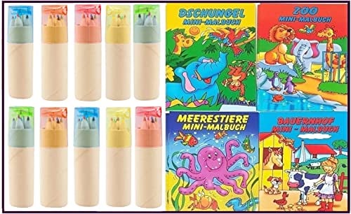 Libetui 10 Sets Malbücher und Buntstifte Malhefte Kinder Hort Kita Hochzeit Restaurant Geschenk Mitgebsel Geburtstag Mini Malbücher Malstifte, mit Anspitzer