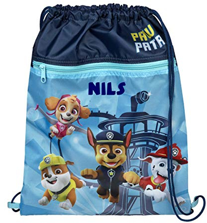 Undercover Turnbeutel mit Namen | personalisiert & Bedruckt | Motiv Paw Patrol Hunde blau | Schuhbeutel Sportbeutel Umhängetasche | inkl. NAMENSDRUCK