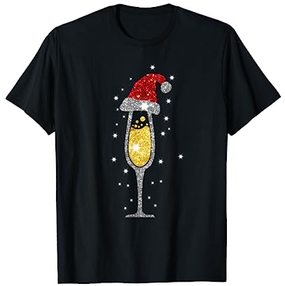 Prosecco Lover Weihnachten T-Shirt Schwarz S U-Ausschnitt Kurzarm Klassische Passform Erwachsener Unisex