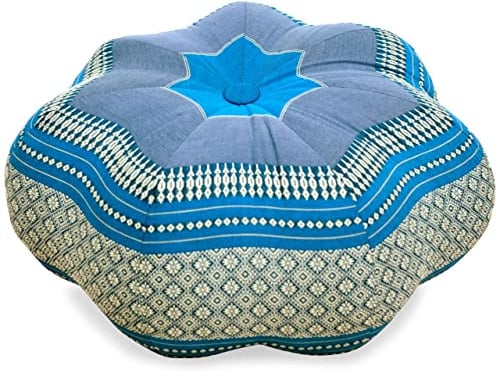 Livasia Meditationskissen Stern groß - Ø 40x20cm - Yogakissen mit Kapok, Pouf, Bodenkissen sternförmig Yoga Zen Meditation, Zafukissen Garten Balkon, Sitzkissen handgefertigt (Hellblau)