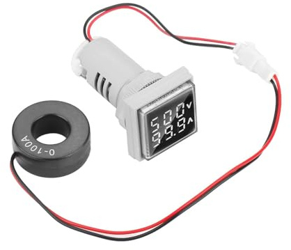 Digitaler Voltmeter Amperemeter, Quadratischer Panel Spannungsprüfer mit Doppeltem LED-Display, 22 mm, AC 0-100 A, 60-500 V, Weiß, Digitaler Strom- und Spannungsprüfer für präzise Messungen