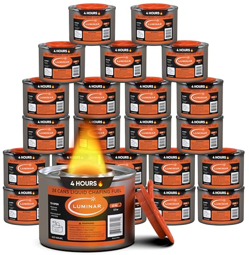 Luminar Resealable-Wick Chafing Fuel Cans, 24 Pack, 4 Hour - Premium Quality Burners for Food Warmers - No More Spills, Waste, or Hassle - Perfect for Convenient, and Long-Lasting Event Catering