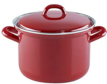 Riess 0122-030 Fleischtopf mit Deckel 16cm, 1.5Liter, Ceramic Glas Red, Emaille, Rot, Weiß, Induktion