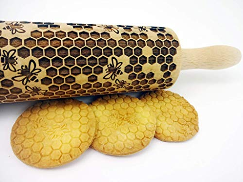 FAVO Mattarello Legno Goffrato | Mattarello Inciso | Rullo per Biscotti e per Modellare | Mattarello Decorativo per Biscotti di Algis Crafts