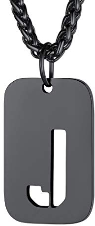 FindChic Schwarze Kettenanhänger Militärischen Erkennungsmarke Alphabet J Kette mit Gravur Freundschaftskette für Paar Pärchen