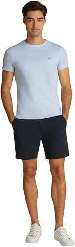 Tommy Hilfiger Men’s Short Sleeve Round Neck Slim Fit Stretch T-Shirt, Blue (Breezy Blue), S