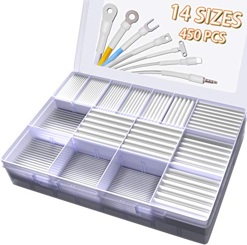 Pointool kit guaina termorestringente, rapporto 2:1, 14 misure, assortimento di guaine termorestringenti per riparazioni di fili, saldatura, cablaggio automobilistico, bianco, 450 PZ