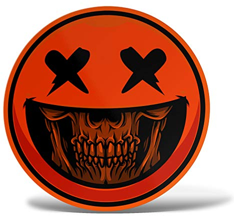 ERREINGE Sticker aus Neon-Orange 25 cm – Smile Totenkopf Skull – Aufkleber Wandtattoo Vinyl Laptop Auto Motorrad Helm Wohnmobil