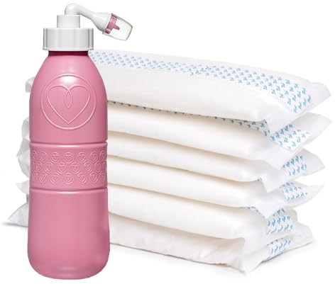 First Days Maternity Instant Perineal Cold Packs and Peri Bottle Duo, Postpartum Essentials, Easy-to-Use, 6 Instant Cold Packs with a Pink Peri Bottle
