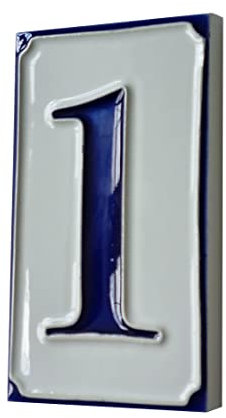 Piastrelle per numeri civici in ceramica italiana, dipinte a mano, semplici, bianche e blu, con lettere e numeri, 11 x 7 cm (numero 1)