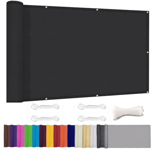 Lingle888 Balkon Sichtschutz PB2 PES blickdichte Balkonumspannung mit Ösen und Kabelbinder 8 Tage geliefert - in div.20 Größen & 14 Farben 420D(Schwarz,0.9x7m)