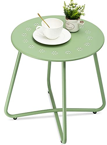 danpinera beistelltisch Outdoor, balkontisch klein, Gartentisch mit Blumenausschnitten, Kleiner beistelltisch Outdoor für Terrasse, Hof, Balkon, Garten, wetterfestes Material, Grün