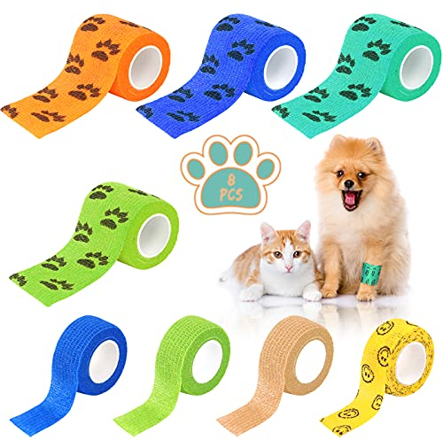 8 Rolle Tiere Bandagen Hund Bandage Elastische Kohäsive Haftbandage Selbsthaftend Haustier Fixierbinden, Haustier Verband Katze Hund Pflaster Tape Binder für Haustier 5cm*4,5m / 2.5cm*4,5m