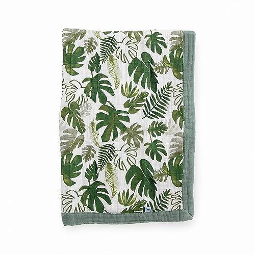 Little Unicorn - Premium 100% Baumwoll-Musselin Babydecke - atmungsaktive Steppdecke - Krabbeldecke - Kuscheldecke - handgemalte Designs - 75 x100 cm (Tropical Leaf)