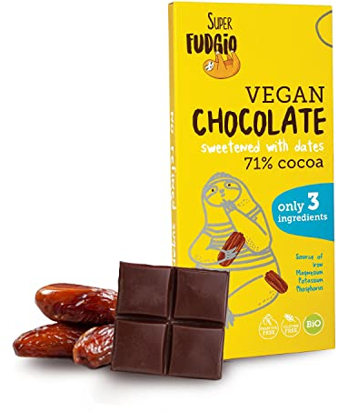 SUPER FUDGiO BIO vegane Schokolade aus natürlichen Organic-Zutaten | Gesüßt mit Datteln statt Zucker | Glutenfrei Vegan | 80g (Datteln, 1)
