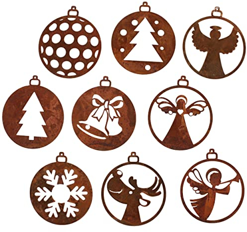 Rostikal 9er Set Christbaumschmuck 7 cm Rost Deko Wohnzimmer Fensterdeko hängend Gartendeko